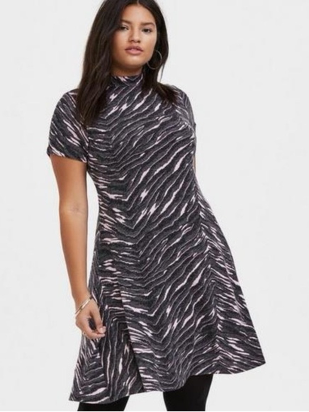 Torrid size 4 Pink and Black Zebra-Print Mock Neck Mini Dress